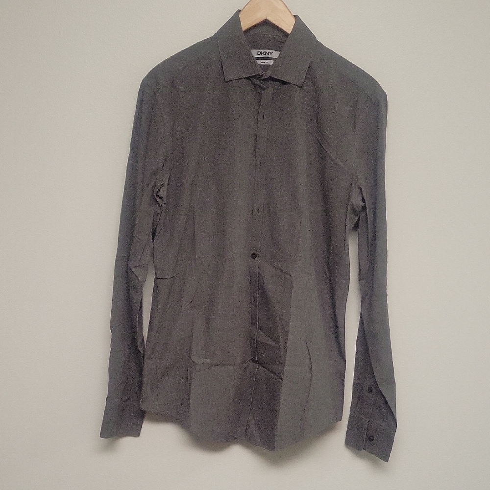 DKNY Charcoal Long-Sleeve Slim-Fit Button-Down Shirt